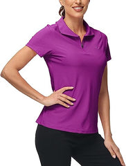 Women's UPF 50+ Short Sleeve Golf Tennis Polo Shirt Quick Dry Workout Active T-Shirt - morefiz