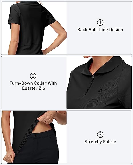 Women's UPF 50+ Short Sleeve Golf Tennis Polo Shirt Quick Dry Workout Active T-Shirt - morefiz