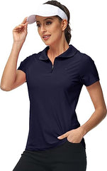 Women's UPF 50+ Short Sleeve Golf Tennis Polo Shirt Quick Dry Workout Active T-Shirt - morefiz