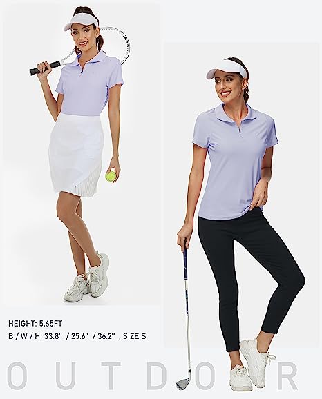 Women's UPF 50+ Short Sleeve Golf Tennis Polo Shirt Quick Dry Workout Active T-Shirt - morefiz