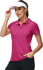 Women's UPF 50+ Short Sleeve Golf Tennis Polo Shirt Quick Dry Workout Active T-Shirt - morefiz