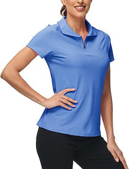 Women's UPF 50+ Short Sleeve Golf Tennis Polo Shirt Quick Dry Workout Active T-Shirt - morefiz