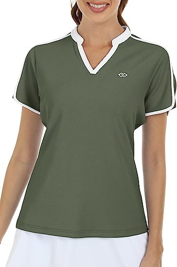 Women's V Neck Golf Polo Shirts Quick Dry Sun Protection Athletic Tops - morefiz