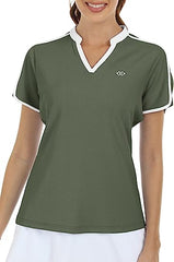 Women's V Neck Golf Polo Shirts Quick Dry Sun Protection Athletic Tops - morefiz