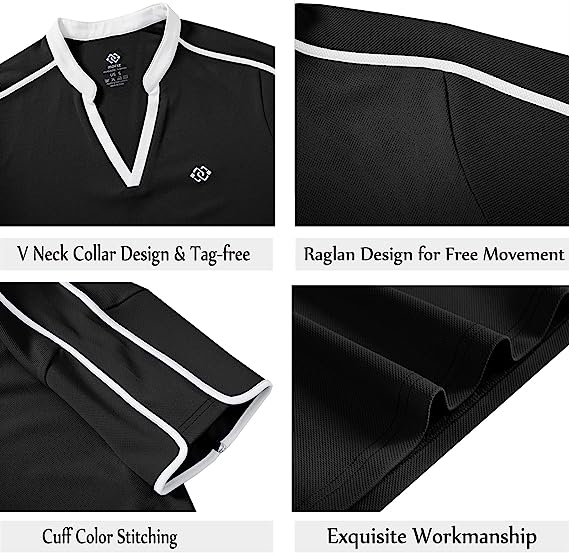 Women's V Neck Golf Polo Shirts Quick Dry Sun Protection Athletic Tops - morefiz