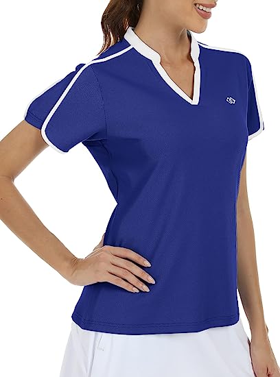 Women's V Neck Golf Polo Shirts Quick Dry Sun Protection Athletic Tops - morefiz