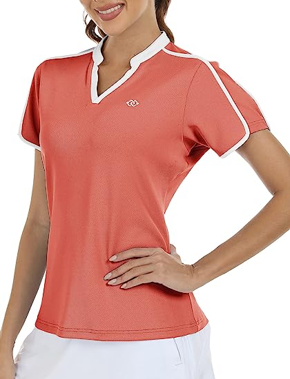 Women's V Neck Golf Polo Shirts Quick Dry Sun Protection Athletic Tops - morefiz