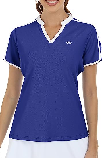 Women's V Neck Golf Polo Shirts Quick Dry Sun Protection Athletic Tops - morefiz