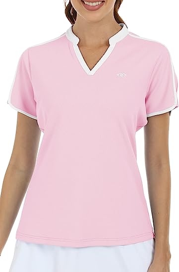 Women's V Neck Golf Polo Shirts Quick Dry Sun Protection Athletic Tops - morefiz