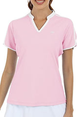 Women's V Neck Golf Polo Shirts Quick Dry Sun Protection Athletic Tops - morefiz