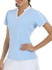 Women's V Neck Golf Polo Shirts Quick Dry Sun Protection Athletic Tops - morefiz