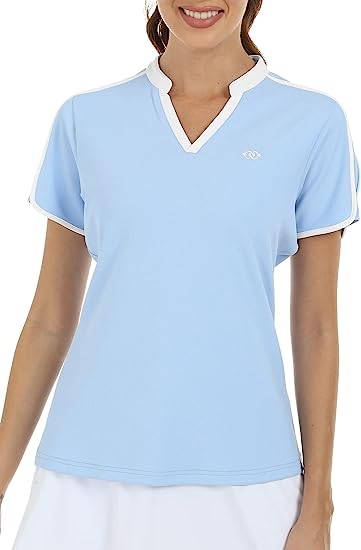 Women's V Neck Golf Polo Shirts Quick Dry Sun Protection Athletic Tops - morefiz