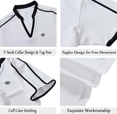 Women's V Neck Golf Polo Shirts Quick Dry Sun Protection Athletic Tops - morefiz