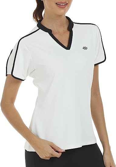 Women's V Neck Golf Polo Shirts Quick Dry Sun Protection Athletic Tops - morefiz