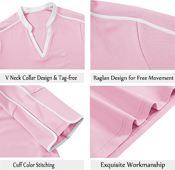 Women's V Neck Golf Polo Shirts Quick Dry Sun Protection Athletic Tops - morefiz