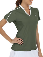 Women's V Neck Golf Polo Shirts Quick Dry Sun Protection Athletic Tops - morefiz