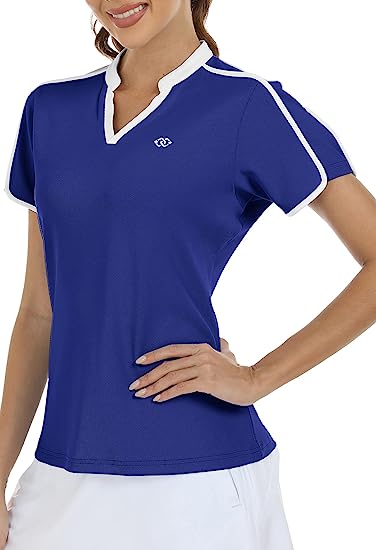 Women's V Neck Golf Polo Shirts Quick Dry Sun Protection Athletic Tops - morefiz