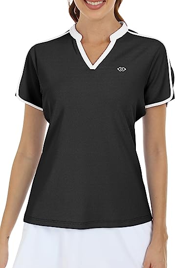 Women's V Neck Golf Polo Shirts Quick Dry Sun Protection Athletic Tops - morefiz