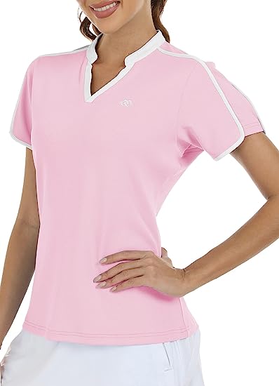 Women's V Neck Golf Polo Shirts Quick Dry Sun Protection Athletic Tops - morefiz