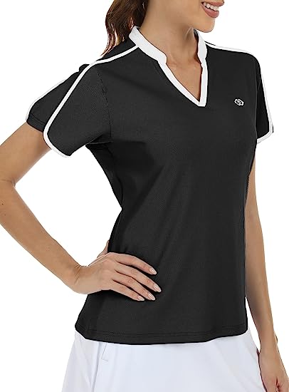 Women's V Neck Golf Polo Shirts Quick Dry Sun Protection Athletic Tops - morefiz