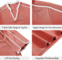 Women's V Neck Golf Polo Shirts Quick Dry Sun Protection Athletic Tops - morefiz