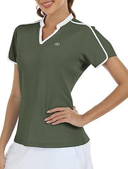 Women's V Neck Golf Polo Shirts Quick Dry Sun Protection Athletic Tops - morefiz