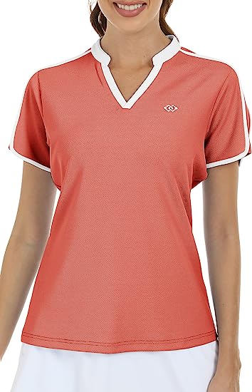 Women's V Neck Golf Polo Shirts Quick Dry Sun Protection Athletic Tops - morefiz