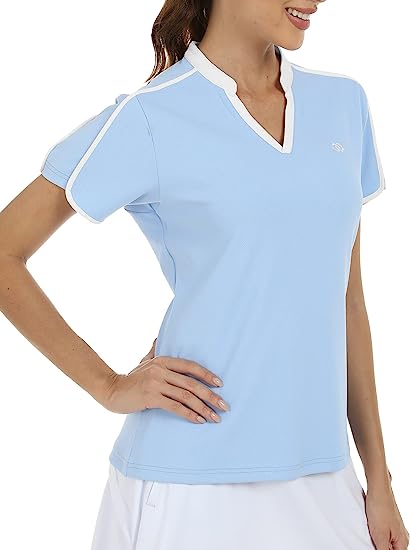 Women's V Neck Golf Polo Shirts Quick Dry Sun Protection Athletic Tops - morefiz