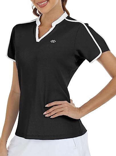 Women's V Neck Golf Polo Shirts Quick Dry Sun Protection Athletic Tops - morefiz