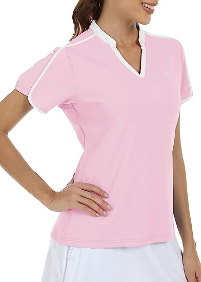 Women's V Neck Golf Polo Shirts Quick Dry Sun Protection Athletic Tops - morefiz