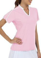 Women's V Neck Golf Polo Shirts Quick Dry Sun Protection Athletic Tops - morefiz