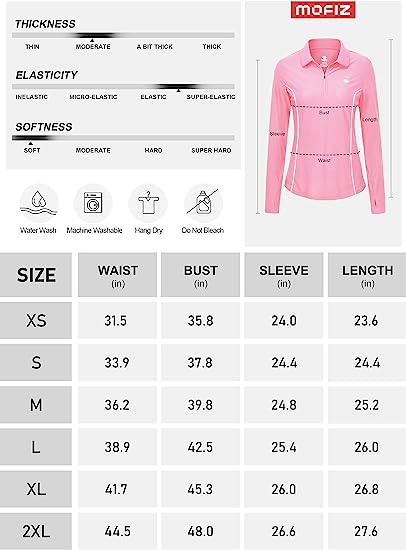 Womens Zipper Golf Shirts Long Shirts UPF50+ - morefiz