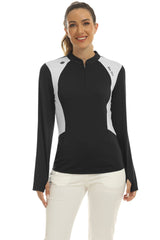 Women's Zipper Golf Tennis Polo Shirts Long Sleeve Quick Dry Tops Slim - morefiz