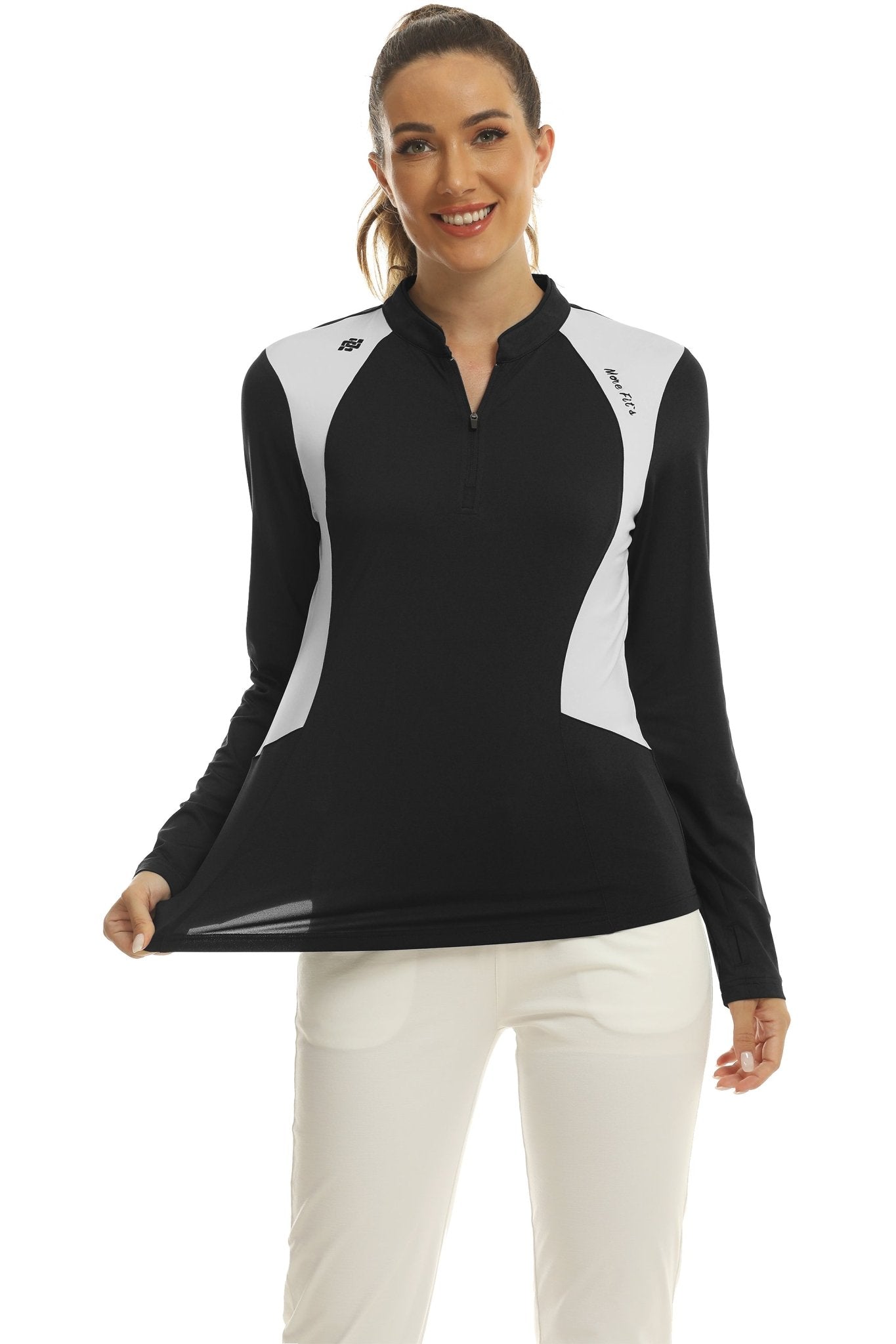 Women's Zipper Golf Tennis Polo Shirts Long Sleeve Quick Dry Tops Slim - morefiz