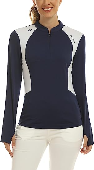 Women's Zipper Golf Tennis Polo Shirts Long Sleeve Quick Dry Tops Slim - morefiz