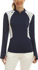 Women's Zipper Golf Tennis Polo Shirts Long Sleeve Quick Dry Tops Slim - morefiz