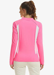 Women's Zipper Golf Tennis Polo Shirts Long Sleeve Quick Dry Tops Slim - morefiz