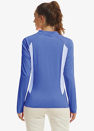 Women's Zipper Golf Tennis Polo Shirts Long Sleeve Quick Dry Tops Slim - morefiz