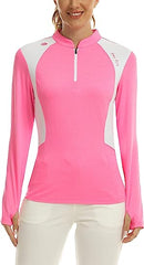 Women's Zipper Golf Tennis Polo Shirts Long Sleeve Quick Dry Tops Slim - morefiz