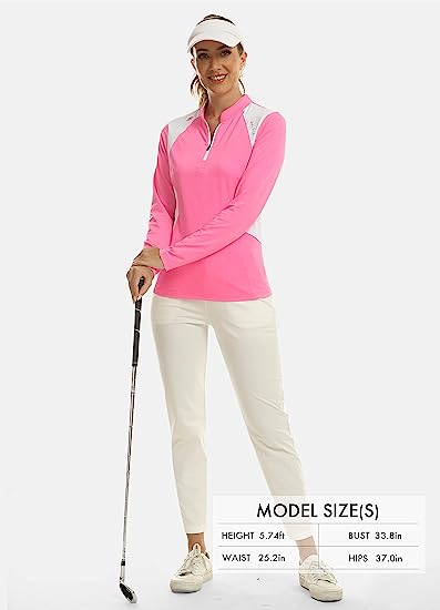 Women's Zipper Golf Tennis Polo Shirts Long Sleeve Quick Dry Tops Slim - morefiz