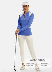 Women's Zipper Golf Tennis Polo Shirts Long Sleeve Quick Dry Tops Slim - morefiz