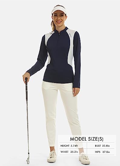 Women's Zipper Golf Tennis Polo Shirts Long Sleeve Quick Dry Tops Slim - morefiz