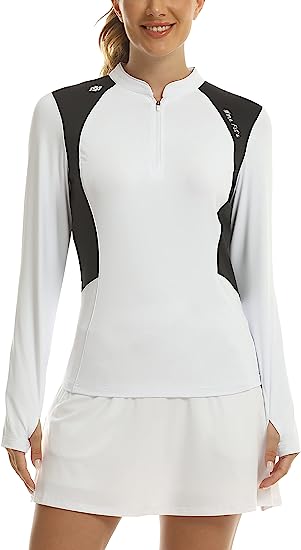 Women's Zipper Golf Tennis Polo Shirts Long Sleeve Quick Dry Tops Slim - morefiz