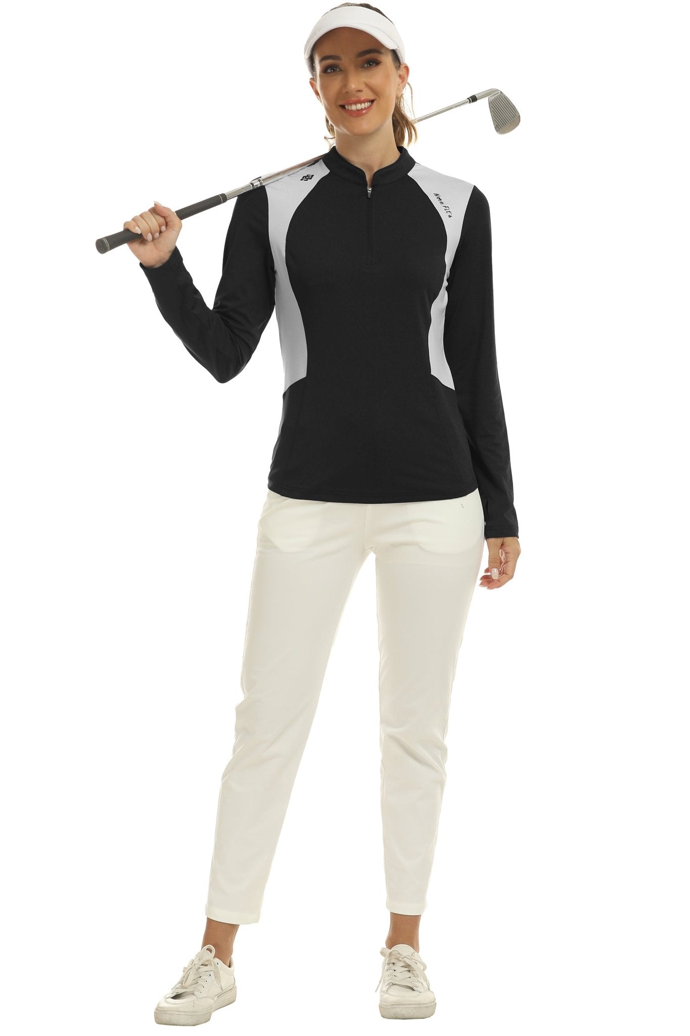 Women's Zipper Golf Tennis Polo Shirts Long Sleeve Quick Dry Tops Slim - morefiz