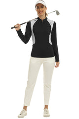 Women's Zipper Golf Tennis Polo Shirts Long Sleeve Quick Dry Tops Slim - morefiz