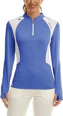 Women's Zipper Golf Tennis Polo Shirts Long Sleeve Quick Dry Tops Slim - morefiz