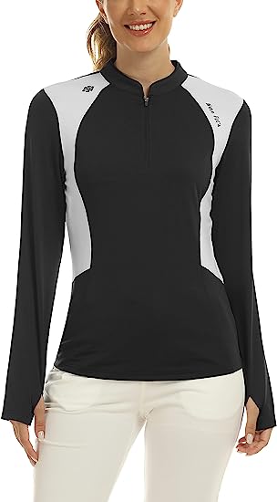 Women's Zipper Golf Tennis Polo Shirts Long Sleeve Quick Dry Tops Slim - morefiz