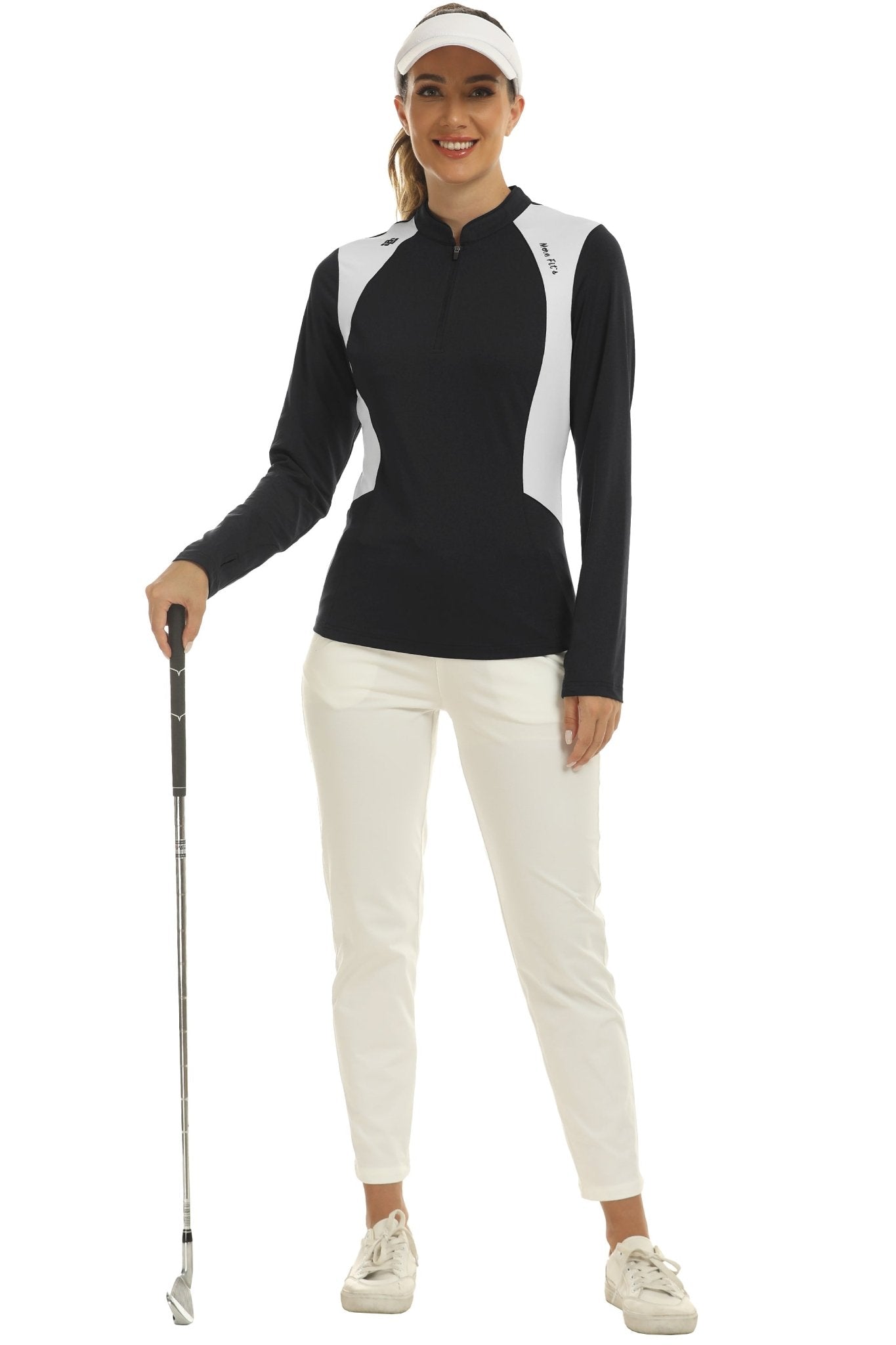 Women's Zipper Golf Tennis Polo Shirts Long Sleeve Quick Dry Tops Slim - morefiz